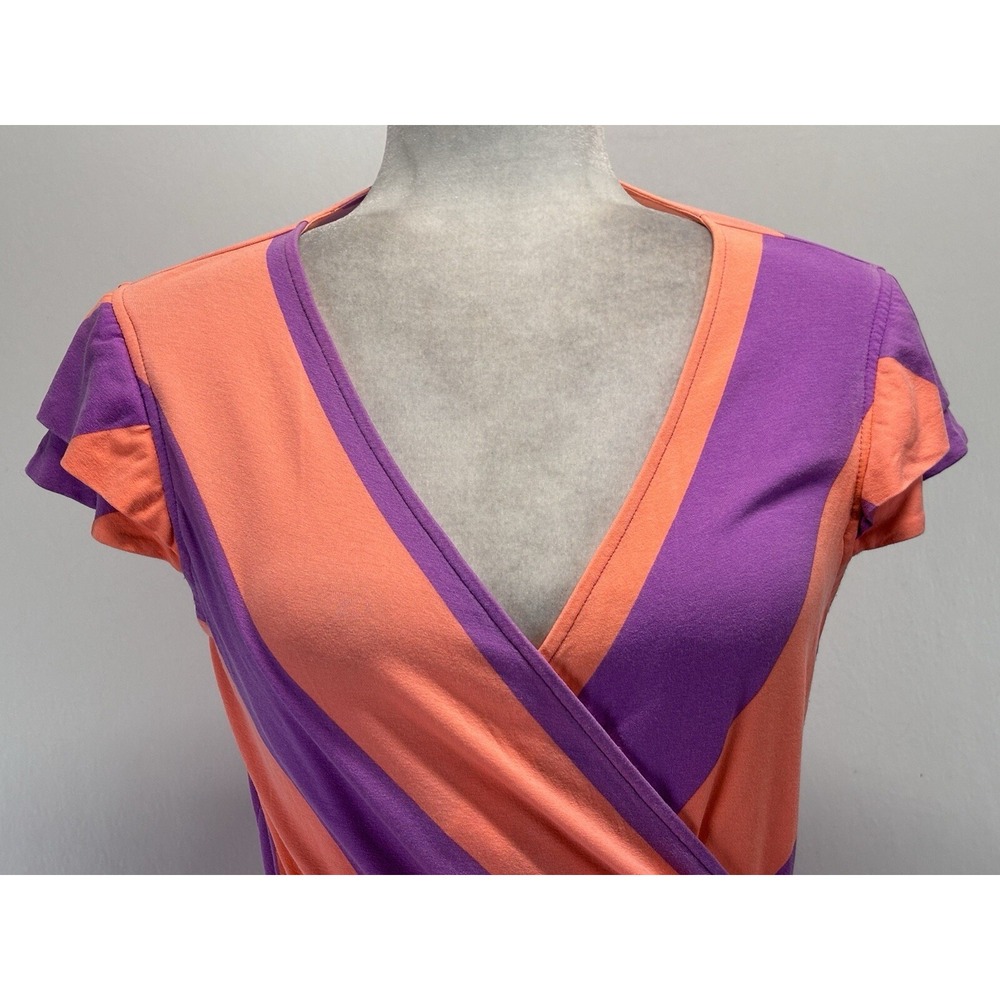 Lilly Pulitzer Adriel Striped Wrap Dress Sz Medium Women's Coral Purple Ruffle - Picture 5 of 8